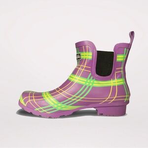 Mardi Gras Plaid Women's Rain Boots - Purple and Green